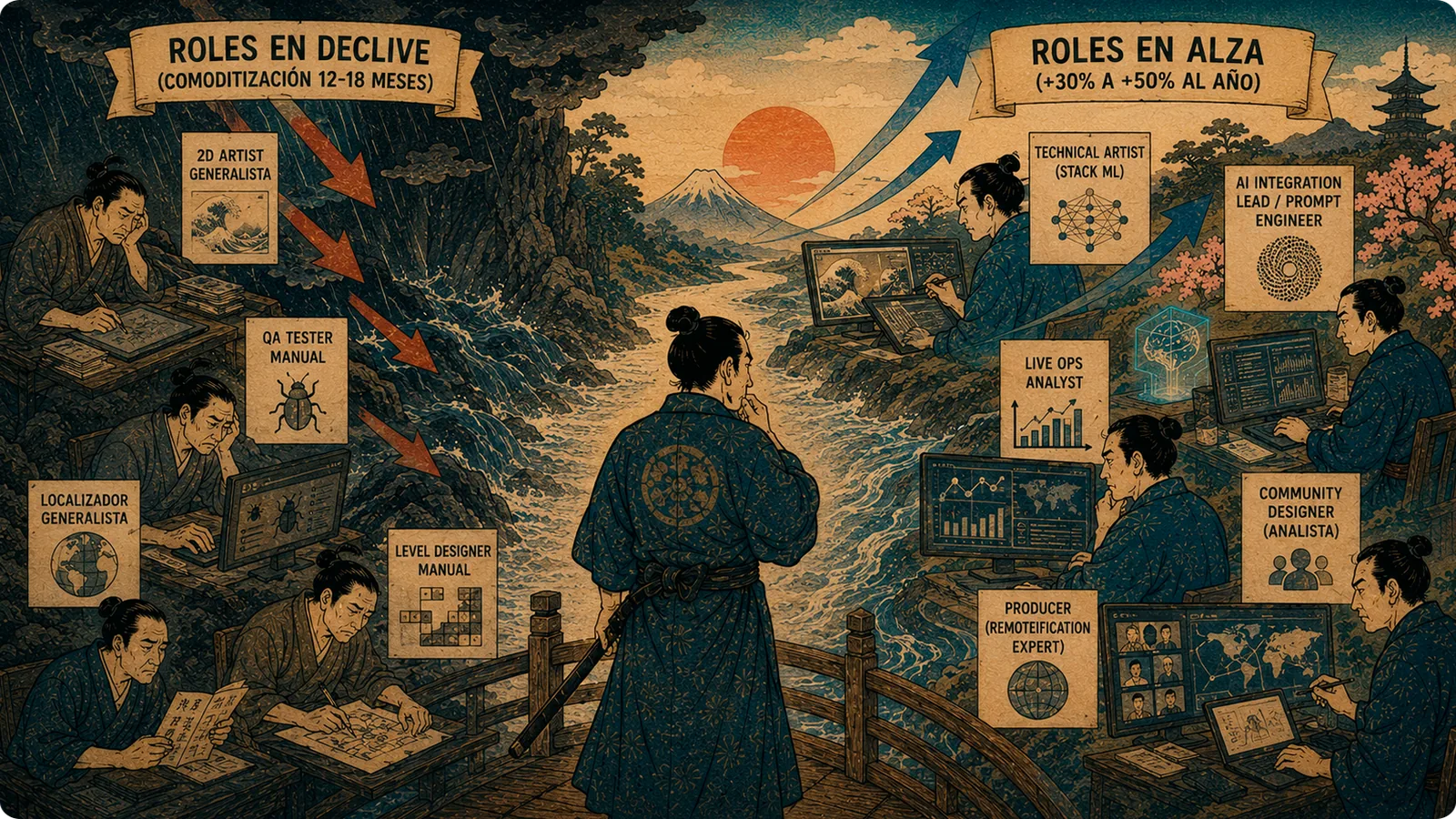 DOJO Insights 19 article thumbnail about rising and declining roles in game industry hiring